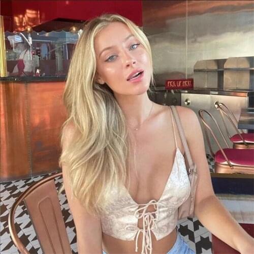 Camis Crop Sling Top Jacquard Lace Up Bralette Women Sleeveless Summer Sexy Backless Cropped Feminino Tank Tops Streetwear