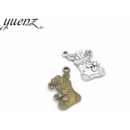 YuenZ 10 pcs Antique silver color Metal Christmas socks Charms Pendants For Jewelry Making Diy Handmade Jewelry 20*13mm N113