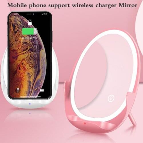 10W Makeup Mirror Light Wireless Fast Charger Portable Stepless Dimming Compatible with Iphone Mobile Phone Support Girl Gift