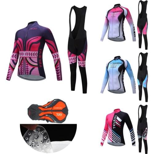 Women Free Shipping Fall Cycling Clothing 2021 Long Sleeve Road Bike Jersey Set BIB Kit Female Bicycle Clothes MTB Suit Uniform