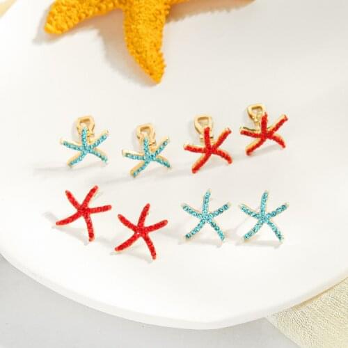 BALANBIU 2020 Summer Beach Style Stud Earrings For Women Gifts Exquisite Red Blue Crystal Enamel Starfish Ear Clip Fashion Jewel