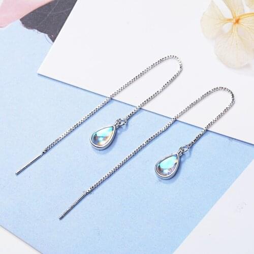 YH-ZL 925 Sterling Silver Pear Zircon Long Tassel Ear Line Drop Earrings For Women Oorbellen Brincos