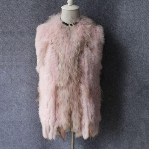 Women natural real rabbit fur vest with raccoon fur collar waistcoat/jackets rex rabbit knitted winte trim gilet free shipping