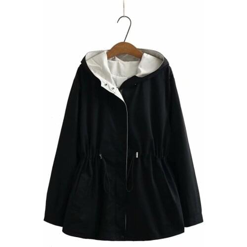 Plus zise hooded zipper Women coat autumn new 2021 fashion Drawstring womens trench coat black red Overcoat female