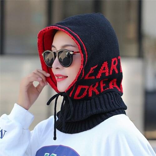 Winter Hat With Earflap For Women Adjustable Knitted Hat Embroided Letters Neck Warm Bomber Hat Outdoor Men Bomber Hat