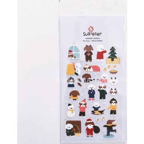 1Pc Christmas Cute Dog Waterproof Sticker Cartoon Poodle DIY Scrapbooking Journal Decoration Stickers Label