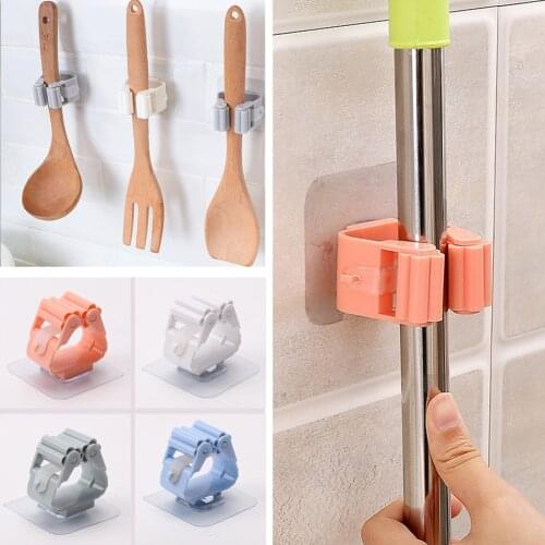 1Pc Mop Broom Holder No-slip Gripper Self for Hanger Mop Hook Racks Kitchen Bathroom Adhesive Wall Mounted Hanger Organizer
