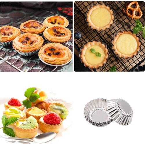 10pc Egg Tart Aluminum Cup cake Pudding Cookie Molds Flower Shape Reusable Baking Tool Thickened Baking Cup Chrysanthemum Plate
