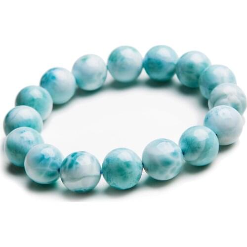 13mm Genuine Precious Natural Blue Larimar Pectolite Gems Stone Round Bead Stretch Charm Bracelet For Women Men Just One