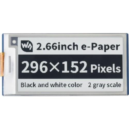 2.66inch E-Ink Display Module for Raspberry Pi Pico, Black / White Colors 296×152 Pixels, SPI Interface