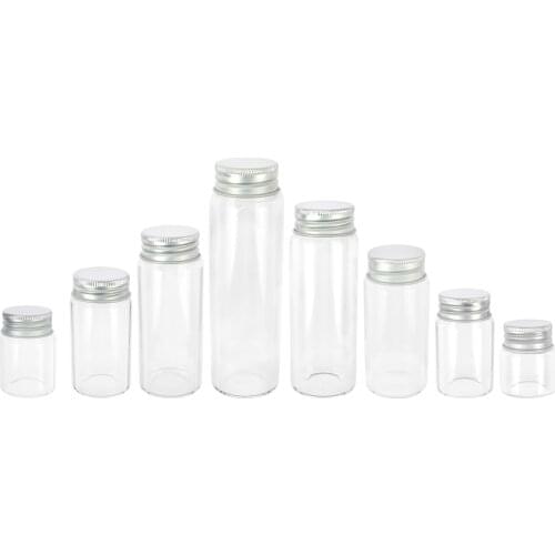 25ml 30ml 40ml 50ml 60ml 70ml 80ml 90ml Glass Bottle With Silver Screw Aluminum Cap Spice Food Container Jars Vials DIY 24pcs