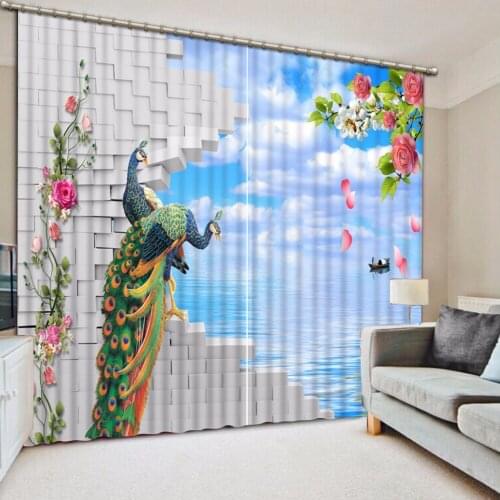 3D Curtain Decoration Window Curtain Brick Flower Peacock Curtains Living Room Custom Photo Printing Curtains For Bedroom