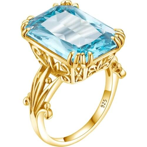 Aquamarine Ring Gold 925 Sterling Silver Rings For Women Blue Toapz Gemstone Wedding Engagement Party Silver 925 Jewelry 2020