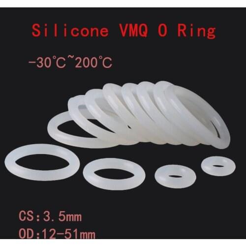 10PCS VMQ White Silicone O Ring Gasket CS 3.5mm OD 12~ 51mm Food Grade Silicone Rings O-Rings Rubber Ring Gaskets