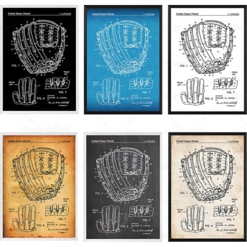Baseball Glove patent sports retro blueprint poster canvas Painting Printing wall life Decoration Modular Canvas Pictures