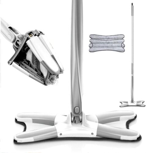 Household Lazy Mop Cleaning Tool X-Type Floor Mop With 4 Replaceable Cloth Heads 360 Degree Squeeze Flat Mop Hand-Free Wash