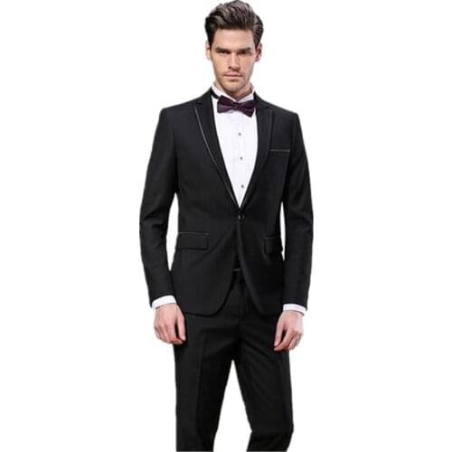 Black Slim Fit Men Suits Wedding Groom Wear Tuxedos Business Formal Wear 2 Pieces (Jacket+Pants) Bridegroom Sets Blazer terno