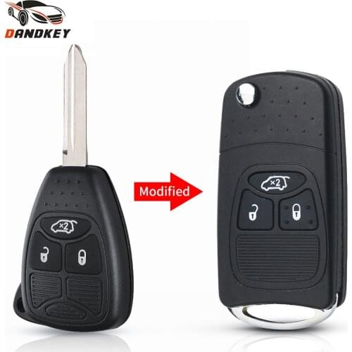 Dandkey For Chrysler 300C Sebring Jeep Compass Wrangler Dodge Modified 3 Buttons Uncut Blank Flip Folding Remote Key Shell Case