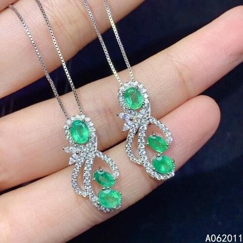 KJJEAXCMY Fine Jewelry Natural Emerald 925 Sterling Silver Luxury Girl New Pendant Necklace Chain Support Test Hot Selling