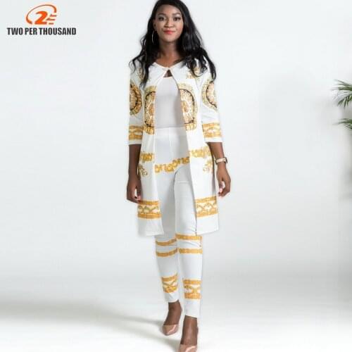 2 Pieces Sets Lady African Elastic Bazin Baggy Pants Rock Style Dashiki Sleeve Famous Suit For Women Set Coat+Leggings 2pcs/se