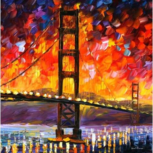 Beautiful landscape paintings golden gate bridge palette knife Oil painting art on canvas wall pictures for living room