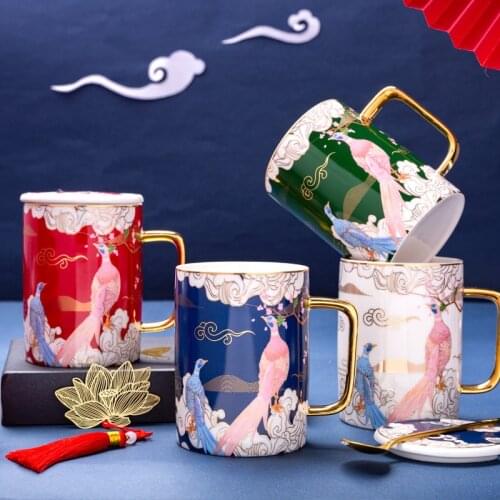 Chinese Style Creative Ceramic Water Cup Personality Trend Mug Household Palace Coffee Cups And Travel Mugs With Spoon Drinkware