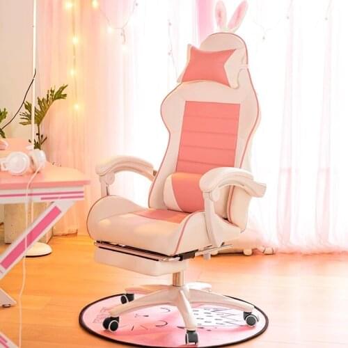 Reclining Armchair with Footrest Internet Cafe Gaming Chair Office Chair WCG Computer Gaming Chair Office Furniture Pink Chair