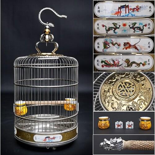 Stainless steel cage round myna special birdcage large cage parakeet round cage metal cage villa