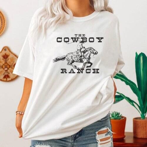 Kuakuayu HJN Cowboy Rodeo 70s Vintage T-shirt Retro Style Plus Size Short Sleeve T Shirt Women Cute Graphic Tees Ladies Tops