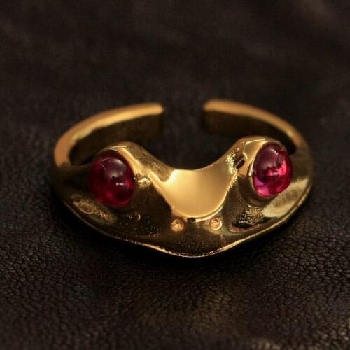 LINSION CZ Eyes Gold Plated Brass Charms Frog Ring Lovely Toad Ring BR266 US Size 5~10
