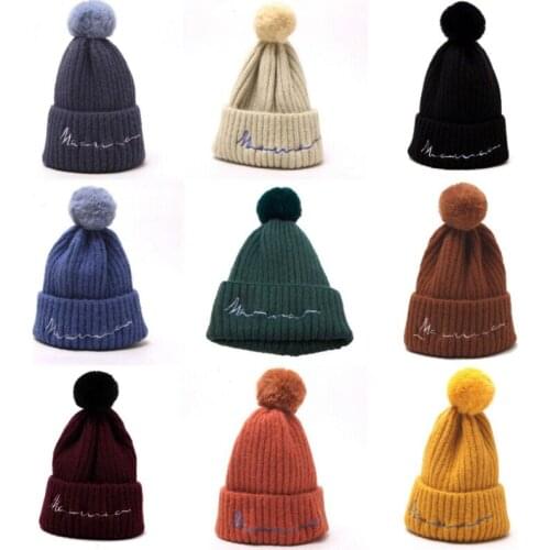 2019 New Casual Kid Winter Warm Hats Kids Children Girls Boys Unisex Warm Woolen Knitted Fur Ski Hat Pure Color Knit Beanies