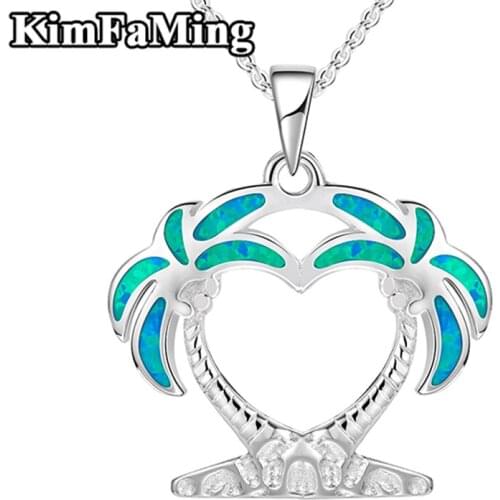 Good Quality Acute Silver Coconut Tree Pendant Necklaces in Opal Plant Jewelry Party OPP006