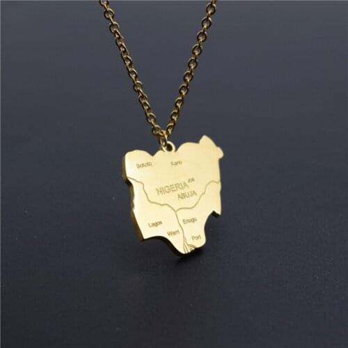 Stainless Steel Nigeria Map Pendant & Necklaces Long Chain Africa Nigerians Maps Engagement Jewelery Custom Necklace