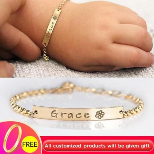 Personalized Baby ID Bracelet Stainless Steel Charm Custom Name Bracelets For Children Toddler Engraved Bracelet BFF Femme