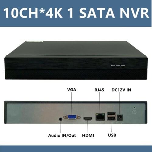 10CH*4K H265 NVR Network Digital Video Recorder IP Camera ONVIF 1SATA Max 12TB VMS XMEYE Power Adapter P2P Motion Detection