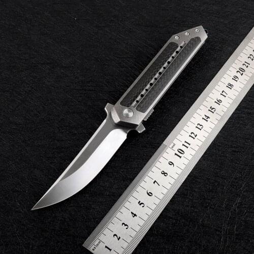 Nine Thorn Tactical S35VN Blade Titanium Carbon Fiber Handle Camping Waist Bag Survival Hunting Chopper EDC Tool Folding Knife
