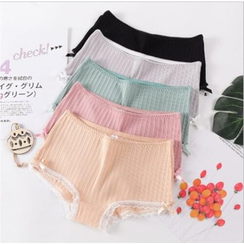 New underwear cotton mid waist solid color thread leggings comfortable breathable lace edge sexy ladies boxer briefs 3PCS
