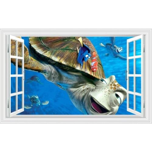 Nemo movie poster seabed world fish turtle shark 3d fake window vinyl stickers kids room decoration cartoon wallpaper 70*50cm