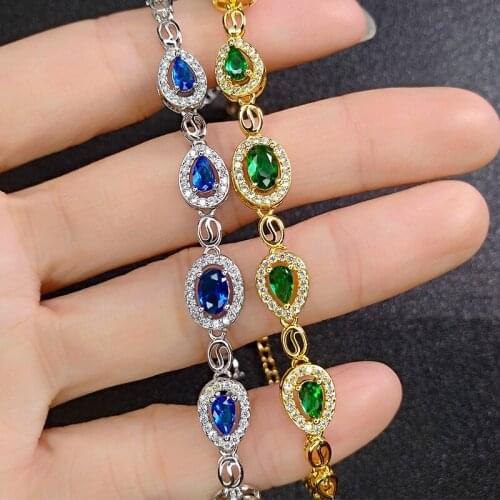 High Quality Luxury Zirconia Elegant Drop Water Bracelet Single Row Blue Green Color Alloy Bracelets For Women Birthday Gift