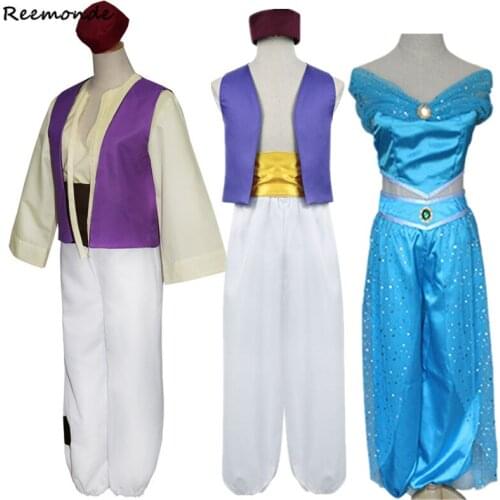Adult Aladdin Costumes Aladdin and The Magic Lamp Aladdin Cosplay Top Pants Hat Set Suit Men Aladdin Kid Costume Halloween Party