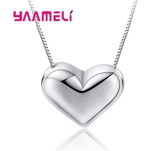 Women 925 Sterling Silver Chain Necklace Pendant for Women Girls Jewelry Love Heart Shaped Valentines Bijouterie Gift