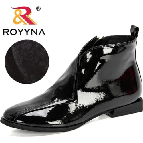 ROYYNA 2020 New Designers Patent Leather Ankle Boots Women Winter Shoes Ladies Short Plush High Top Footwear Woman Botas Mujer