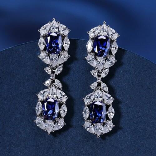 Sparkling Sapphire Bridal Drop Earrings For Women Top Quality 100% S925 Silver Color High Carbon Diamonds Party Jewelry