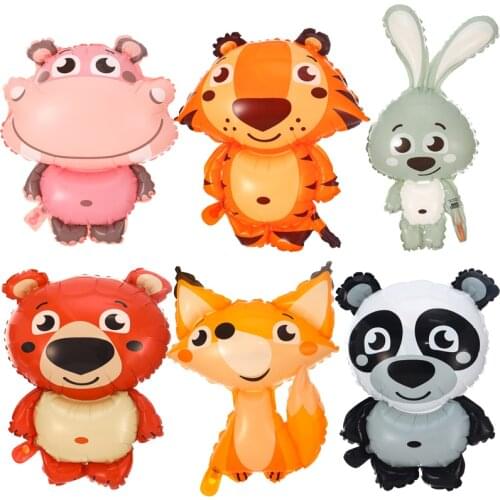 1pcs cute animal foil balloons for jungle party decoration kids baby shower boy tiger rabbit bear fox penguin balloon toy baloon