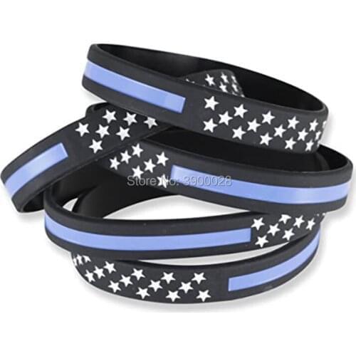 100pcs Thin Blue line USA Flag silicone wristband bracelet free shipping by ePacket
