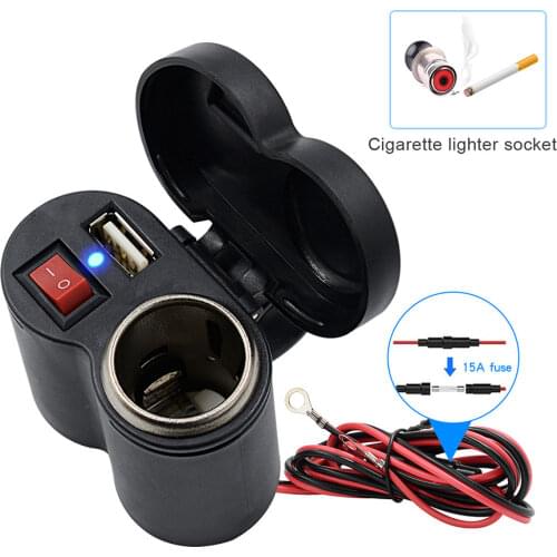Waterproof USB Motorcycle Handlebar Charger With Cigarette Lighter Adapter Power Supply Socket for Phone Mobile DC12-45V