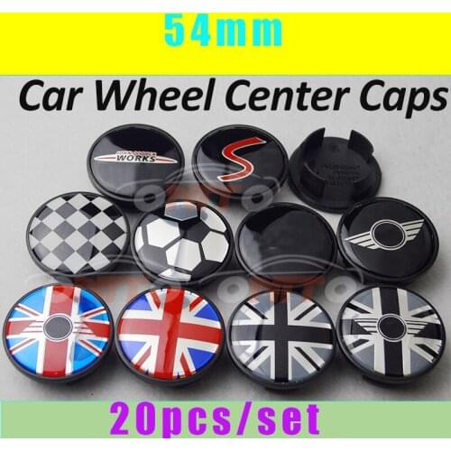 20pcs 54mm Decal Label Badge Emblem Rims Car Wheel Hub Center Caps for R50 R52 R55 R56 R57 R58 R59 R60 F56 Car Accessories
