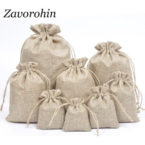 20pcs/lot 13*18, 15*20, 17*23, 20*30cm Big Size Natural Burlap Jute Linen Drawstring Pouches Coffee Bean Bags Can Customize Logo