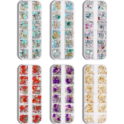 27RC 12 Grids Nail Art Rhinestones Decorations Multi-Shape for Nails Manicure Tool