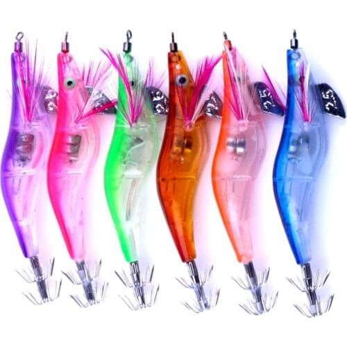 6Pcs LED Electronic Luminous Shrimp Squid Jig 10cm Night Fishing Squid Jigs Lure Bait Fishing Tackle Accessory Wobbler